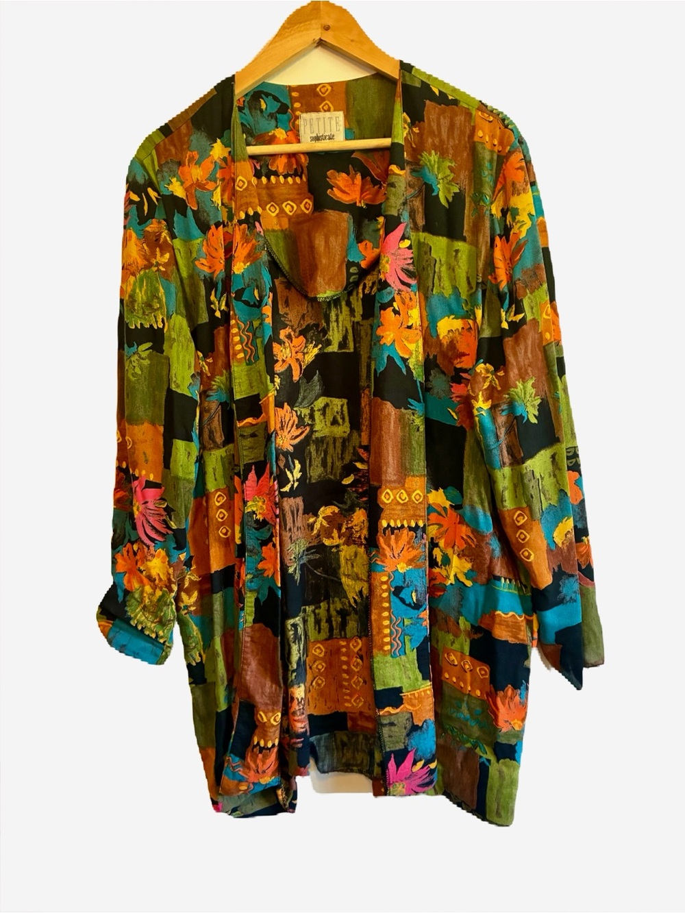 Petite Sophisticate Multicolor Floral Patchwork Blouse